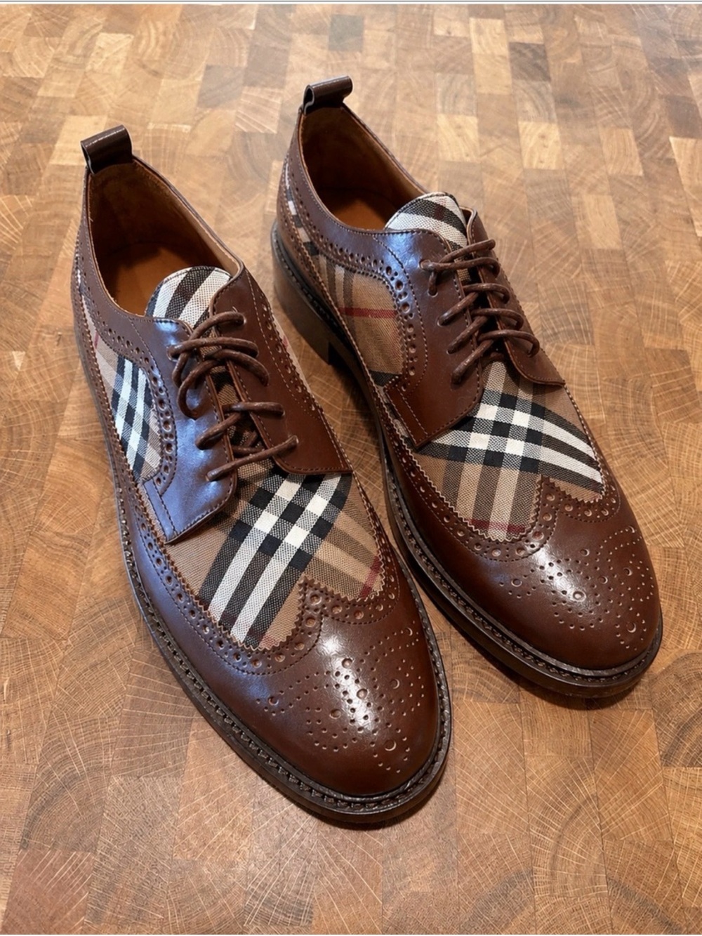 Burberry Arndale Vintage Check Brogue Derby Shoes Brown Plaid Men’s 11 / EU 44